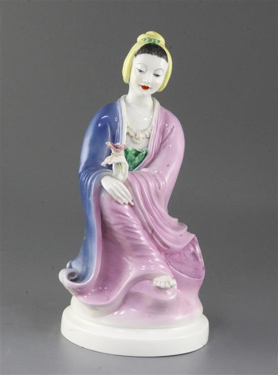 A large Royal Worcester porcelain figure A Goddess, modelled by Agnes Pinder-Davies, c.1950, 31.5cm, firing cracks